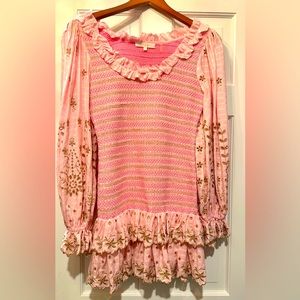 Love Shack Fancy mini dress with bubble sleeve and fitted bodice